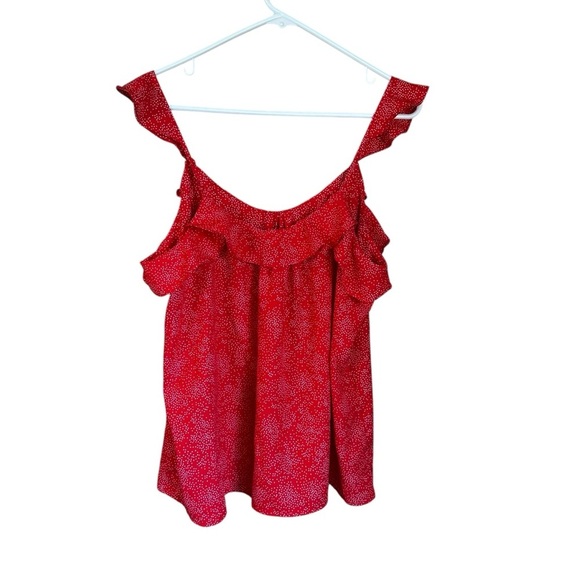 Collective Concepts Kalai Ruffle Trim Blouse Sleeveless Tank Top Red Polka Dot L - Picture 3 of 5